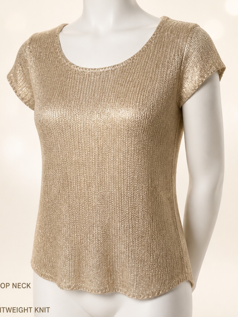 Worthington Metallic Scoop Neck Short Sleeve Top - Gold